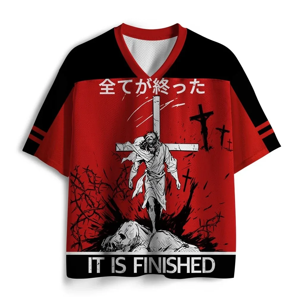 Summer Y2K Jesus Christ Patte 3D Print Sports Breatha Quick-Dry Men's Women's V-Neck T-Shirt Street Casual Parent-child Clothing