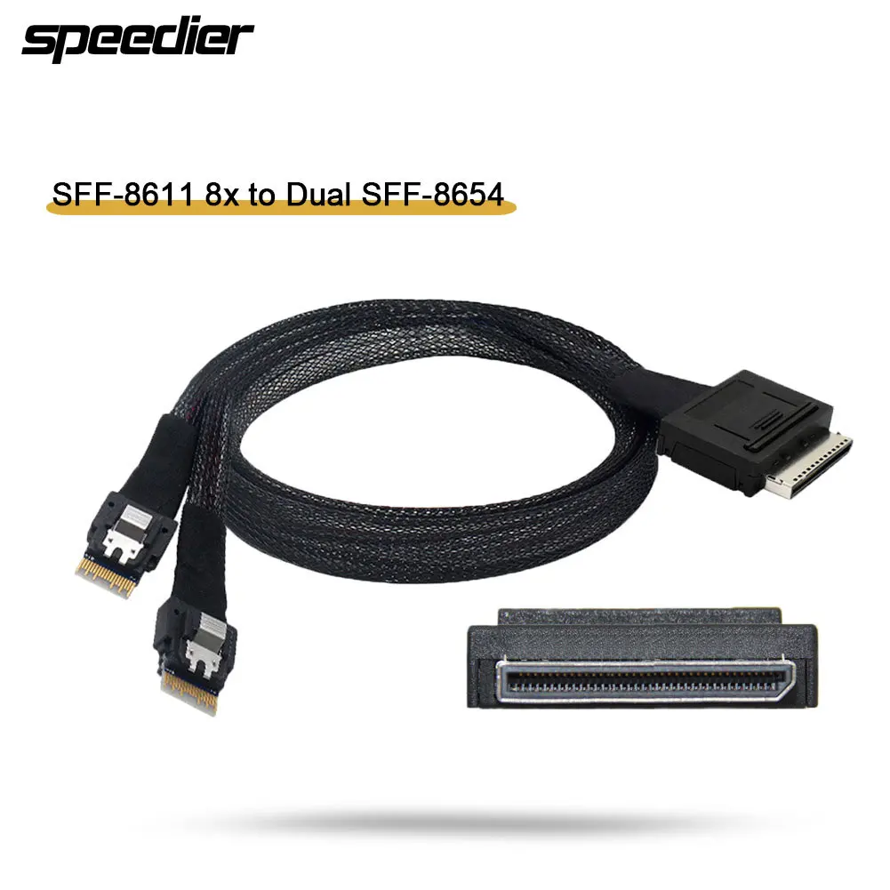 

50cm OCuLink PCIe PCI-Express SFF-8611 8x 8-Lane To Dual SFF-8654 Slimline 4x SSD Data Active Cable