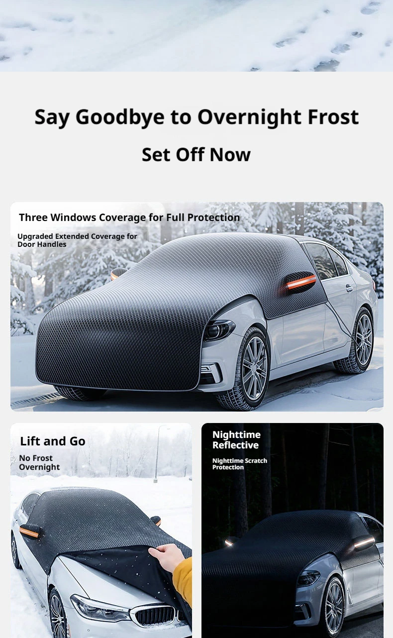 SEAMETAL Verlängerte 3-Fenster Auto-Windschutzscheiben-Schneeabdeckung Motorhaube Anti-Frost Anti-Eis Sonnenschutz mit 6 Befestigungsgurten für Limousine SUV – Detail 2