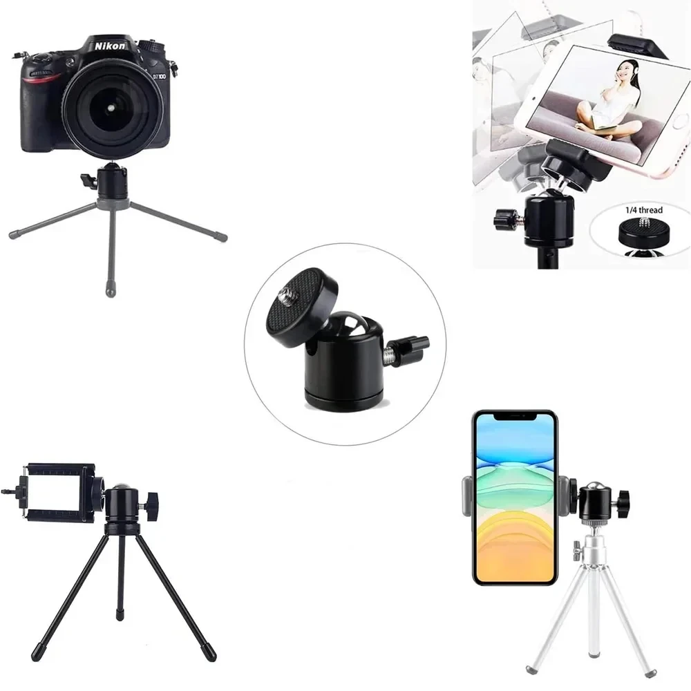 Imagen 4: Adaptador universal de montaje para trípode con tornillo de bola giratorio de 1/4 para cámaras Go Pro, DSLR, videocámaras, soporte de luz y accesorios de cámara.