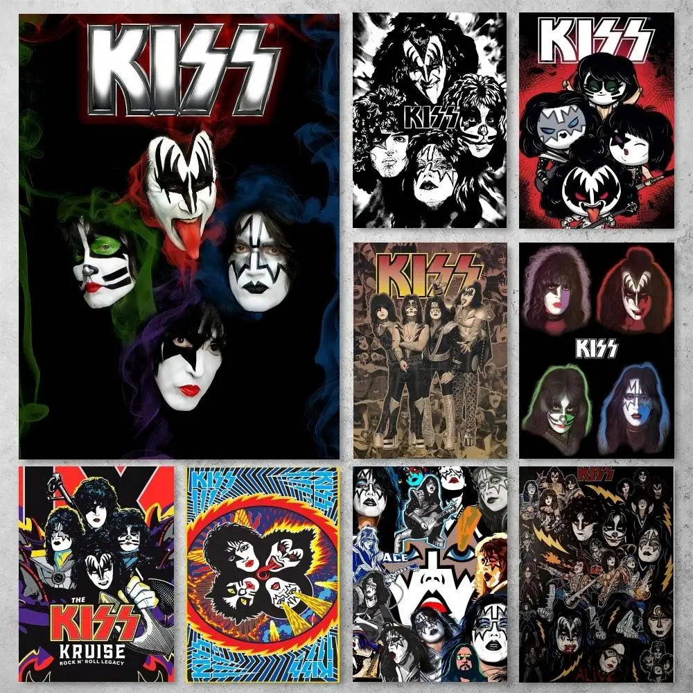 Vintage Heavy Metal Kiss Band Poster High Quality Print Waterproof Wall Art Sticker For Bar Living Room Decor Gift