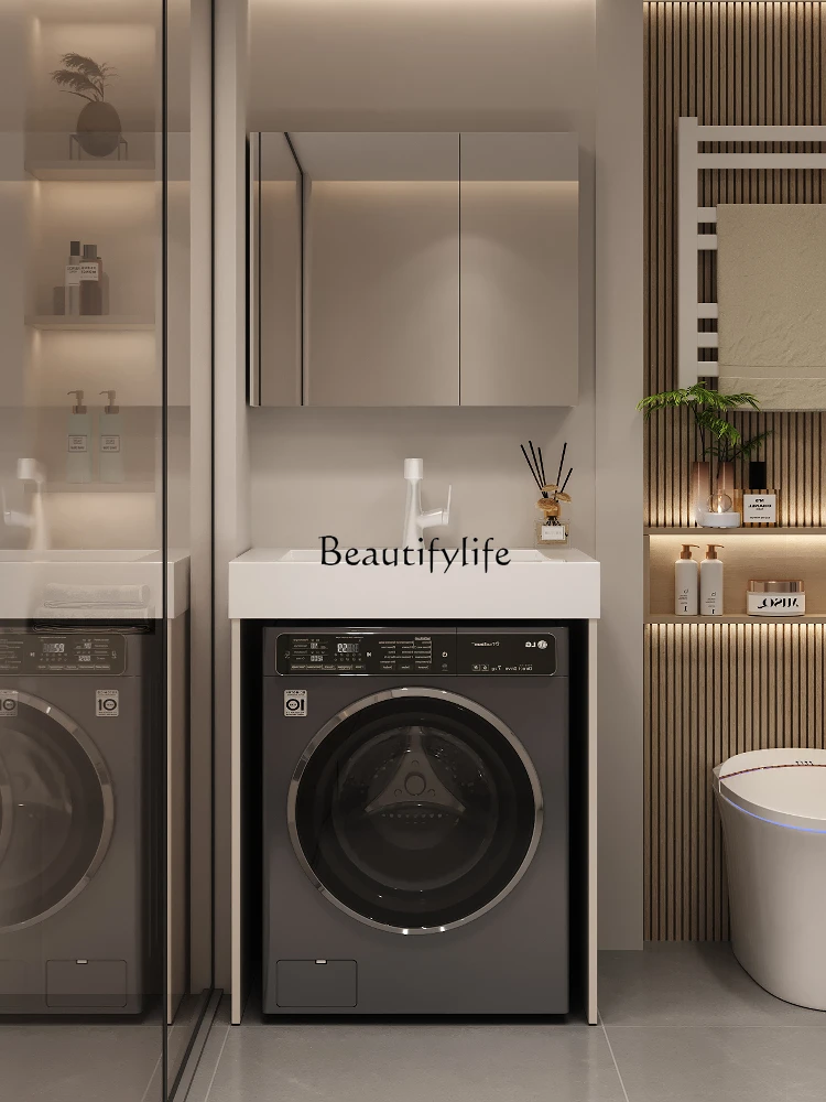 

Small Apartment Drum Washing Machine Integrated Bathroom Cabinet Combination Rock Plate Wash Basin
