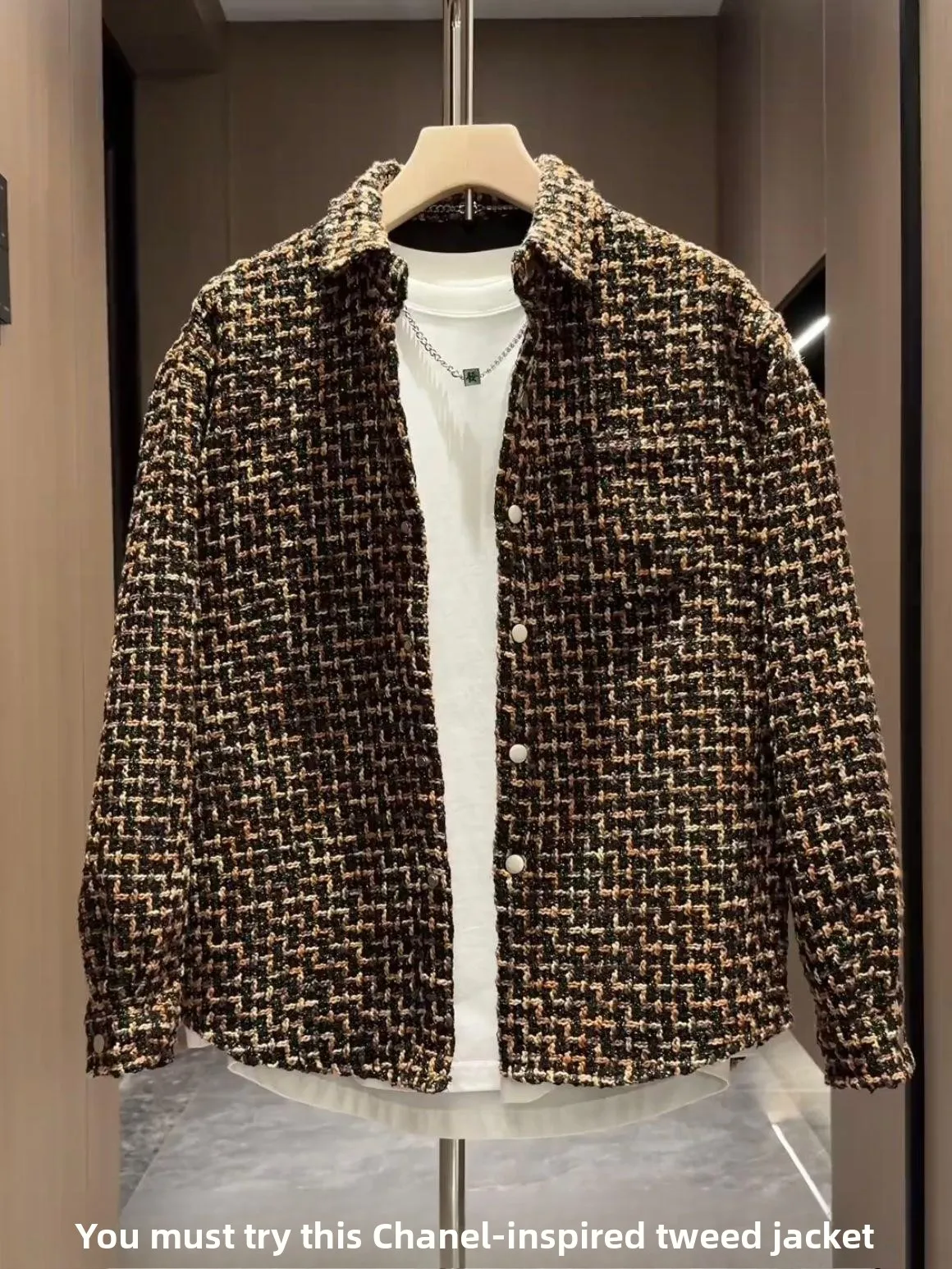 

Spring Autumn Knitted Men's irt Jaet Loose Fit Versatile Casual Top for Couples Youthful Sle Polyester Fabric Long Sve