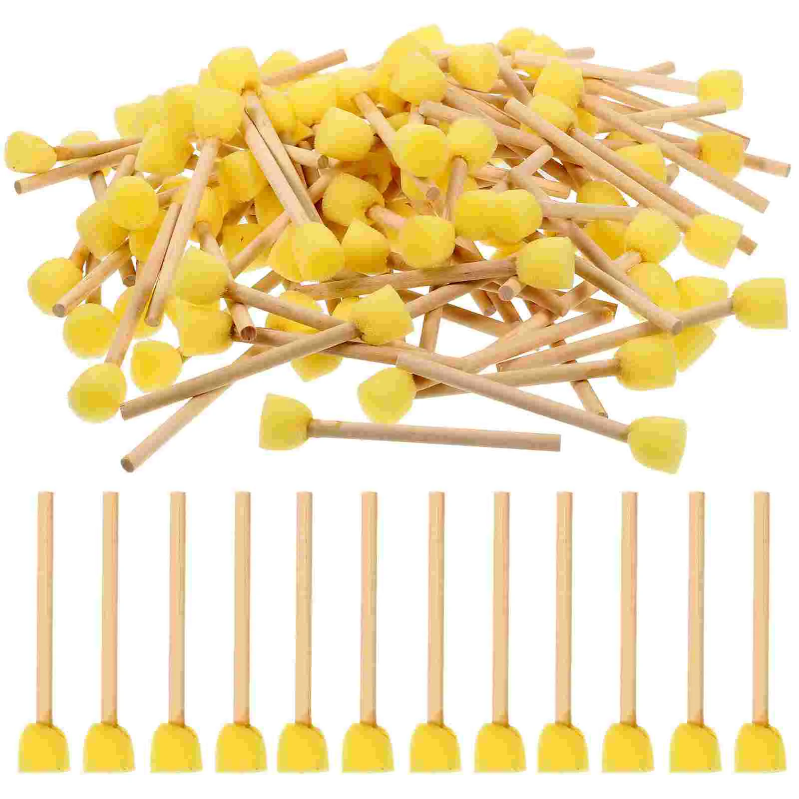 100 Pcs Sponge Brush with Wooden Handle Paint Sponges for Painting Funny Holder Natural Drawing Toys Kit Kids Yellow