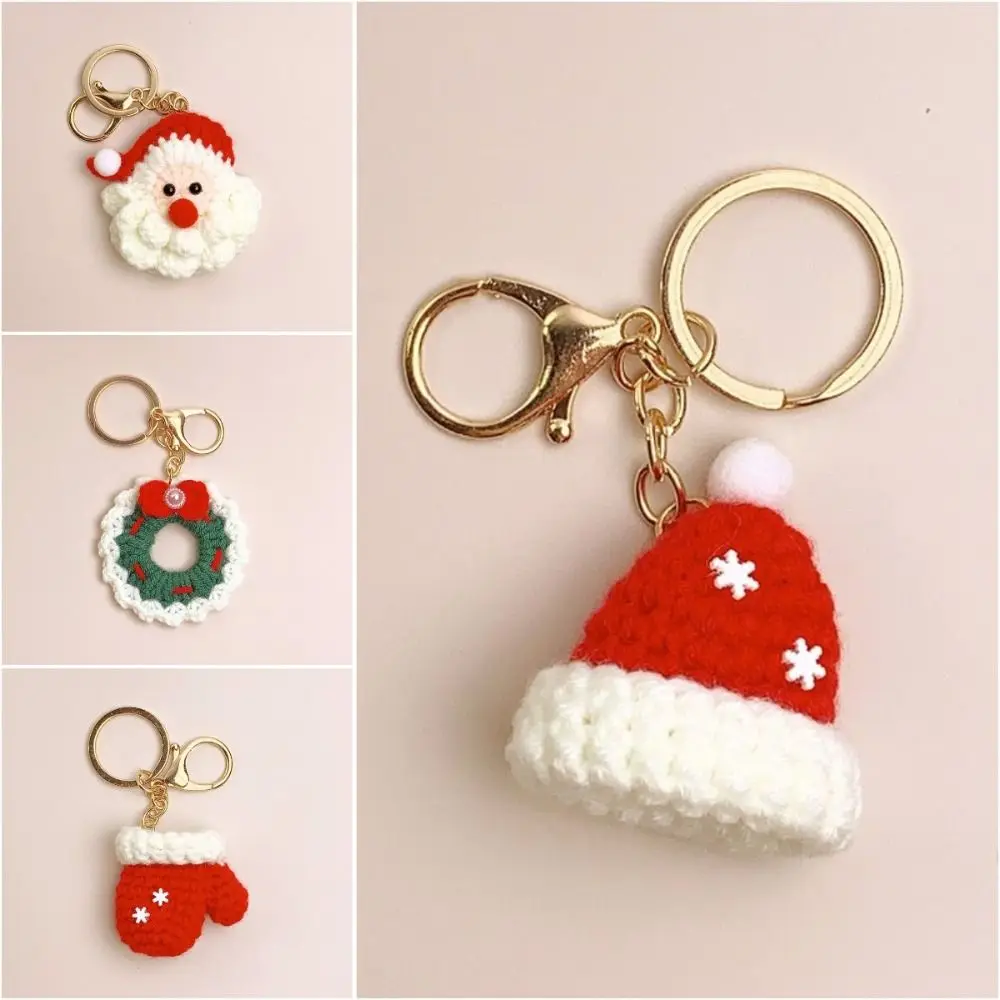 Christmas Mini Knitted Hat Keychains Knitted Gloves Christmas Hat Pendant Hand-woven Pendant Christmas Gloves Keyrings Women