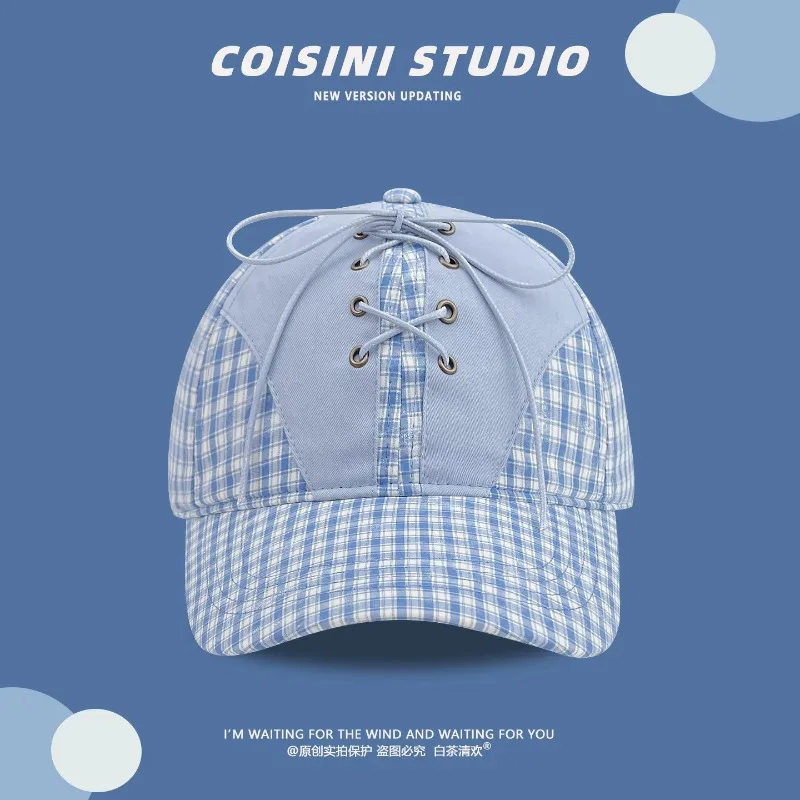 

Retro British Style Strap Design Plaid Baseball Caps for Women Spring and Summer Street Fashion Sun Protection Versatile Y2K Hat