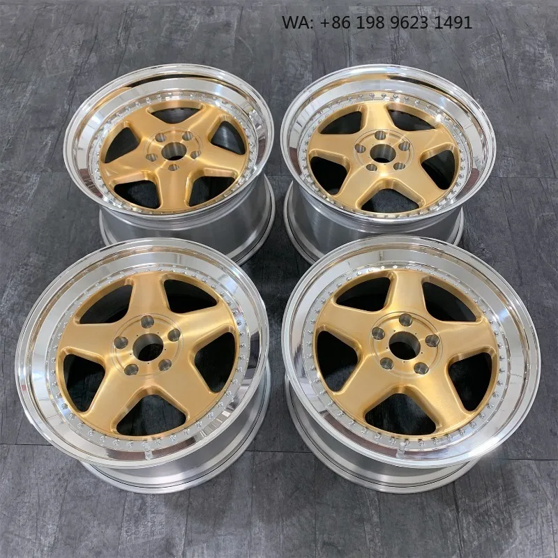 High-end customized deep concave forged alloy wheel hub, multi-inch single-piece sport rims, 5×3 PCD, gold polished finish