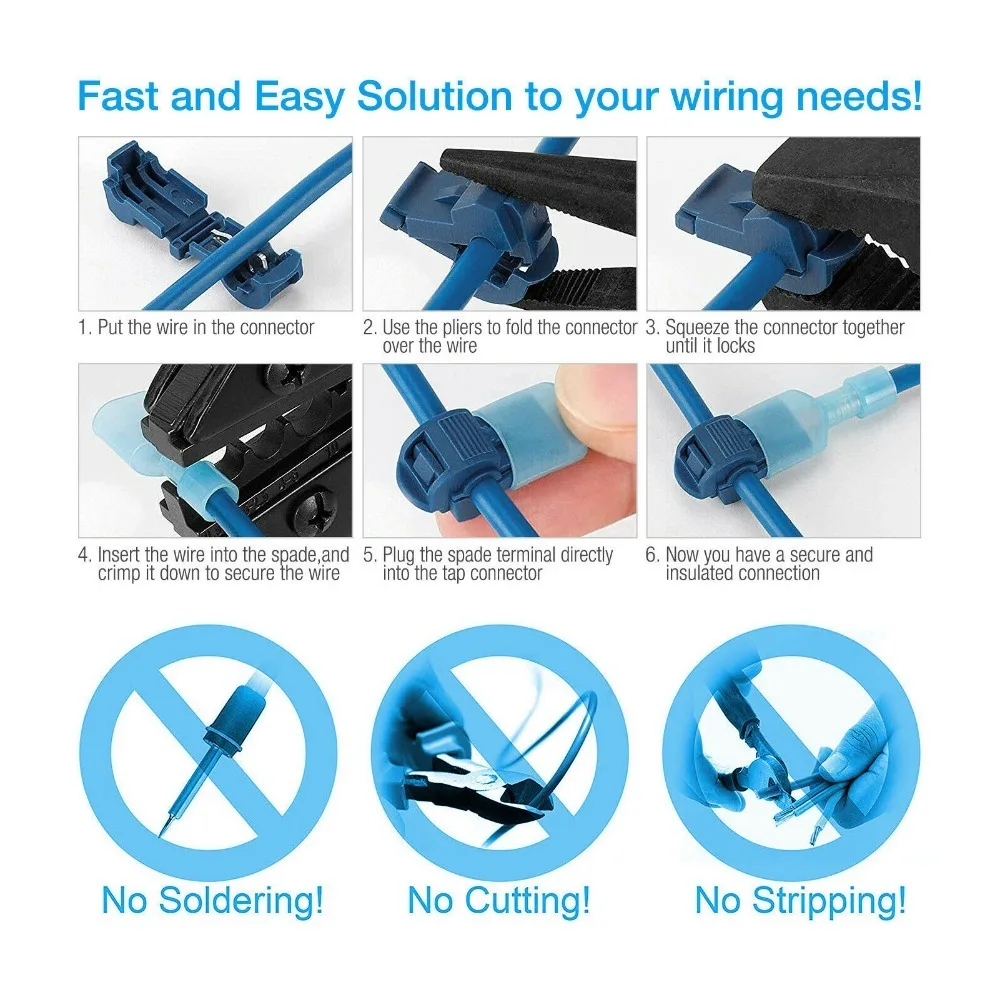 60 Pcs Red Blue Yellow T-Tap Wire Connectors Fully Insulated T Shape Quick Splice Connectors Insulated Spade Terminals