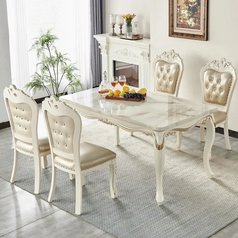 

Unique Modern Dining Table Kitchen European Designer White Dining Table Luxury Rectangular Tavoli Da Pranzo Restaurant Furniture