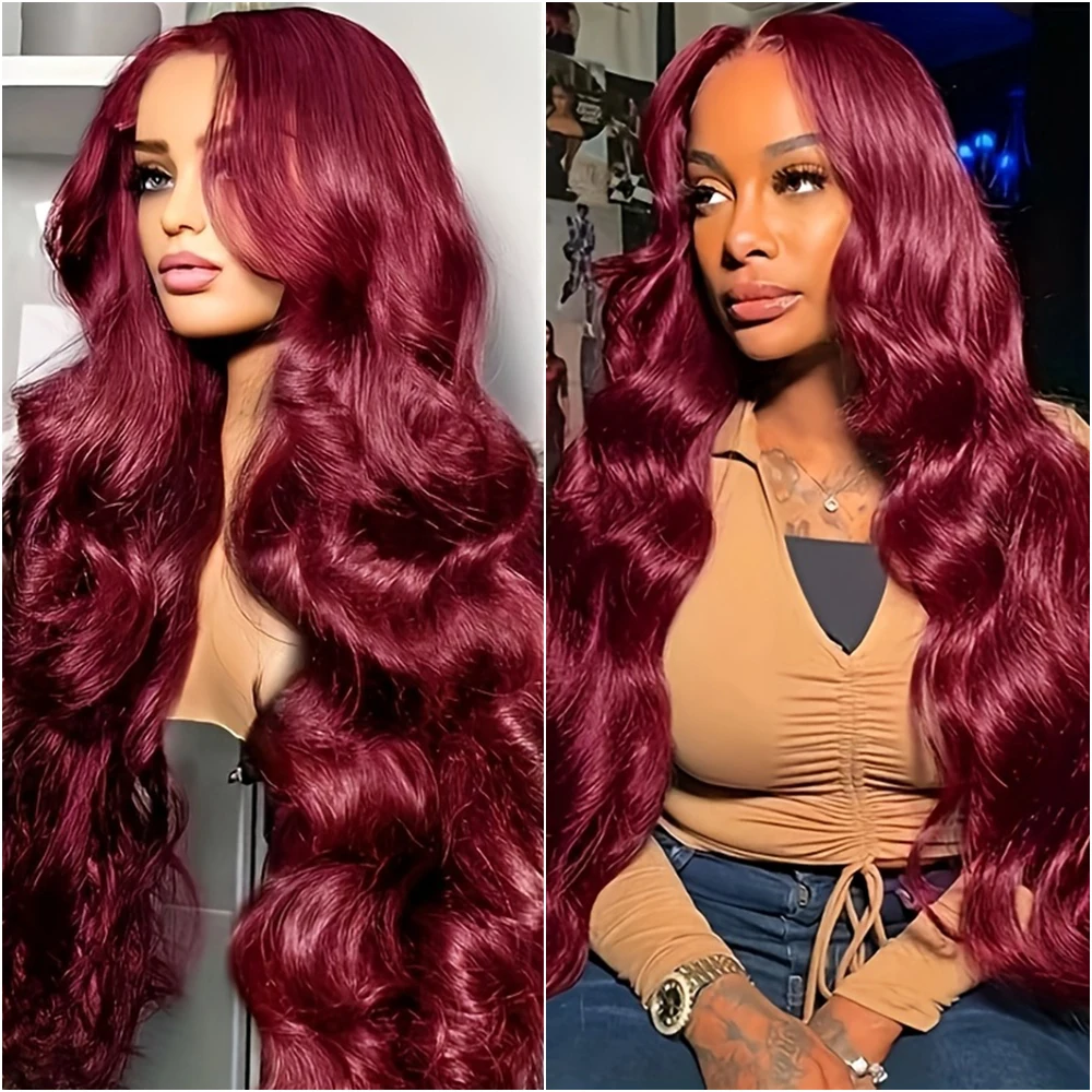 

Body Wave Wig Burgundy 99J Lace Front Wig 13x4 13x6 HD Lace Frontal Wig Human Hair Pre Plucked 99j Red Colored Wig For Women
