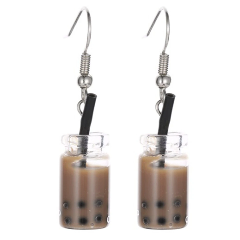 

Funny Lemon Ice Black Tea Pearl Milk Tea Earrings Taiwan Boba Bubble Tea Funny Dangle Earrings for Women ,Dark Coffee