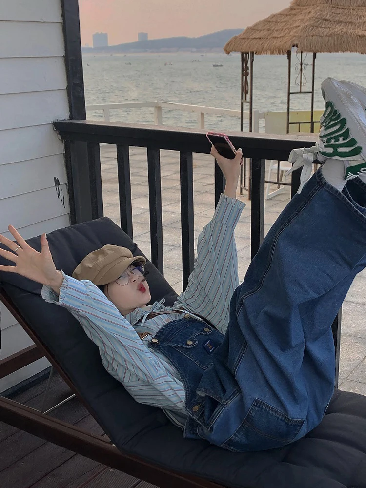 Salopette en Denim Double face pour femmes, vêtements d'été Vintage, petite taille, étudiante, mignon, décontracté, couleur droite, Blosie, tendance