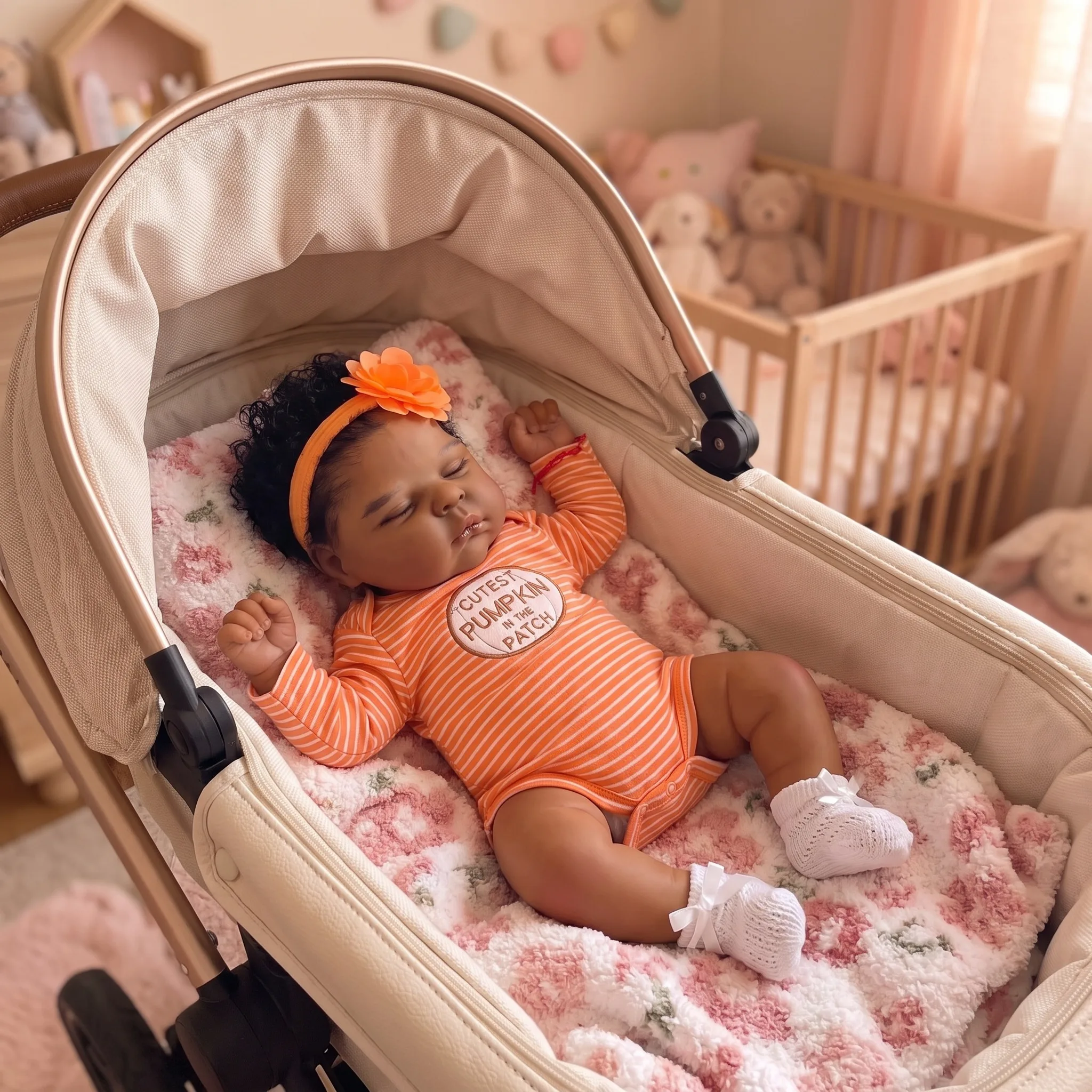 NPK 19inch Peaches Soft Body Reborn Sleeping Baby Doll Dark Skin Hand Painted Multi-Layer Rooted Hair Touch Life-Size Collectibl - view 2