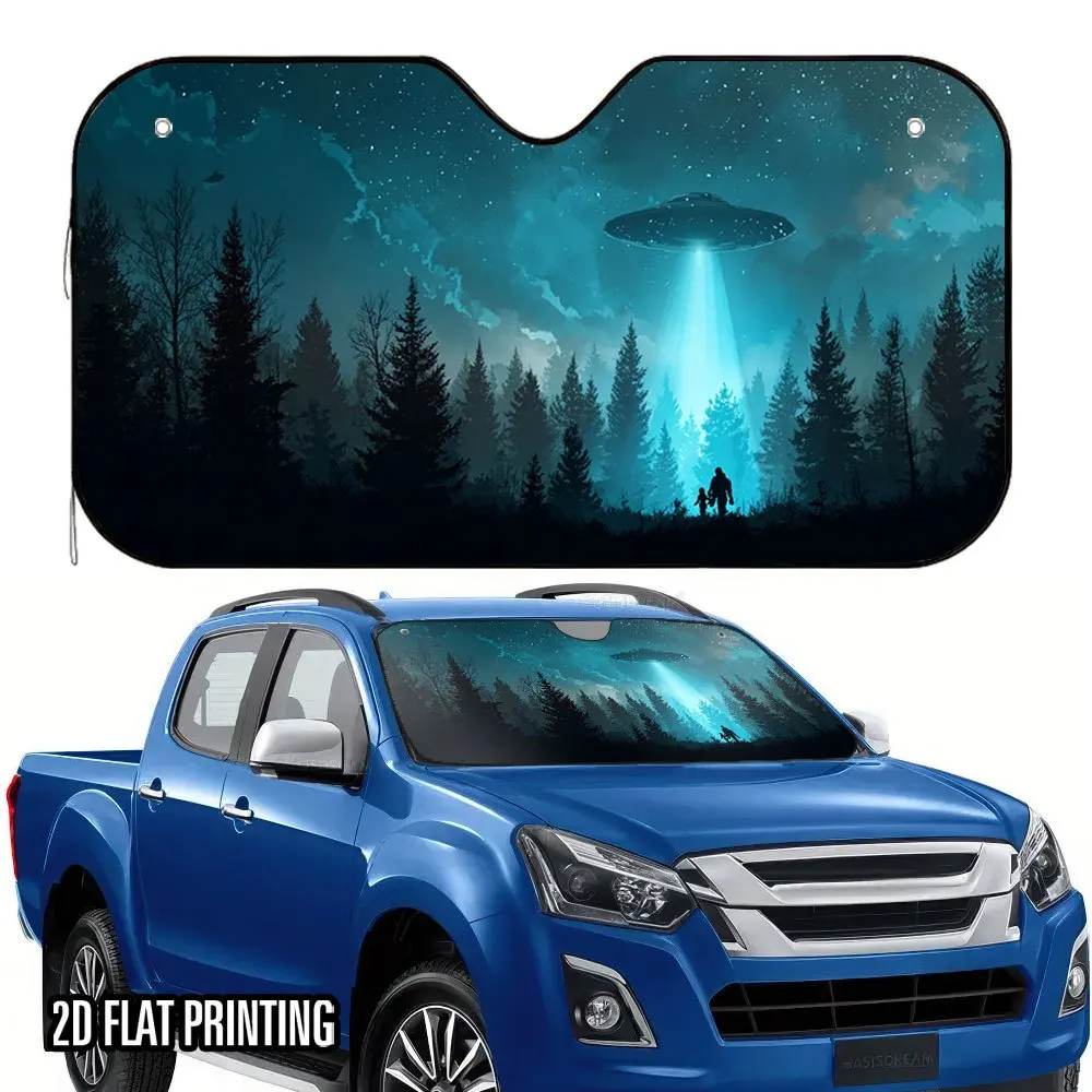 

1pc 2D Flat Alien UFO Night Sky Car Sunshade - Foldable, Easy to Install, Keeps Your Vehicle Cool, Space-Saving Storage