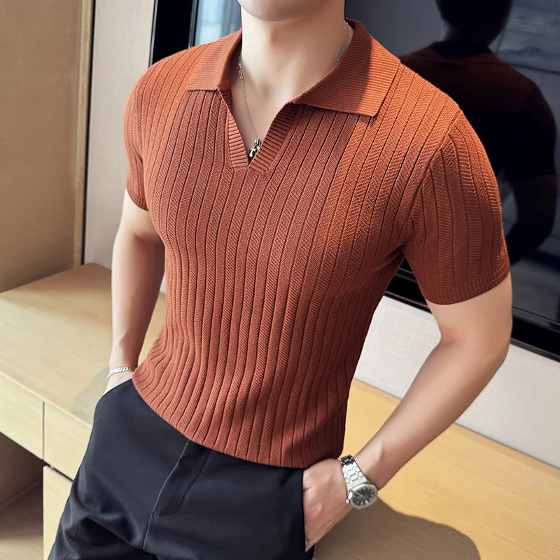 Men's Summer High Quality Knitted Polo Shirts Male Slim Fit Fashion Short Sleeve Knitting Polo Shirts 3XL-M