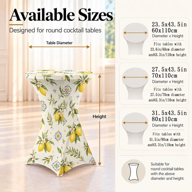 Elastic Spandex Cocktail Table Cover, Milk Silk Printed Fitted Tablecloth for Birthday Party, Wedding Banquet, Event Decoration