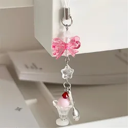 Y2K Ice Cream Flower Bead Phone Strap Chain Bow Star Heart Charm Cellphone Lanyard Keychain Woman Girl Mobile Phone Bag Pendant