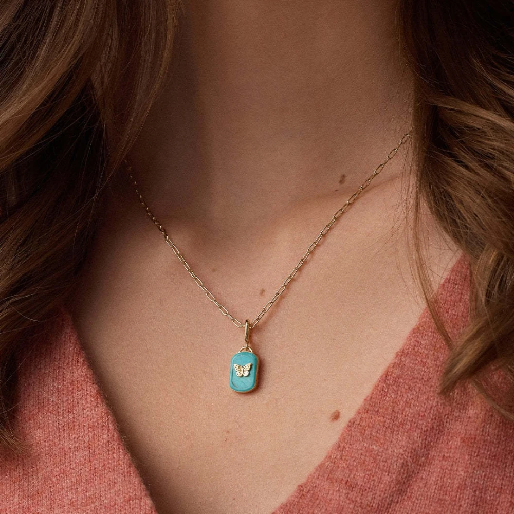 

Fashion Colorful Drip Oil Butterfly Flower Love Square Necklace Personalized novelties 2025 trend jewelry