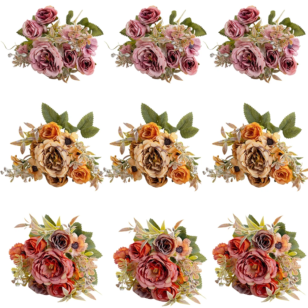 

Artificial Flowers Rose Purple Silk Bride Bouquet High Quality Garden Wedding Home Room Decoration Gifts Fake Floral