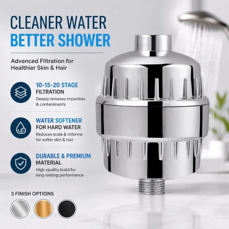 10‑15‑20‑Layer Shower Filter Purifying Bath Accessory Removes Chlorine Sediment Impurities Softens Hard Tap‑Water Skin‑Friendly