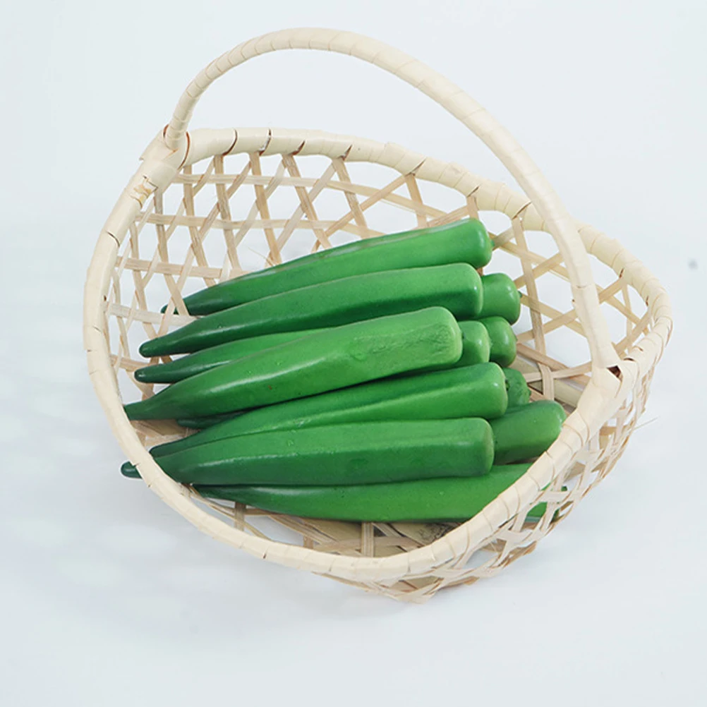 

10pcs Simulated Okra Lifelike Artificial Vegetable Decorations Foam Kitchen Props Safe Materials Educational Models