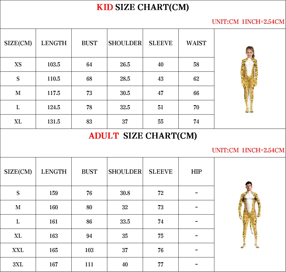 Zawaland Cosplay Cheetah Body Familie Sets Zentai Halloween Party Animal Full Body Kostuums Jumpsuit Volwassen Kinderkleding