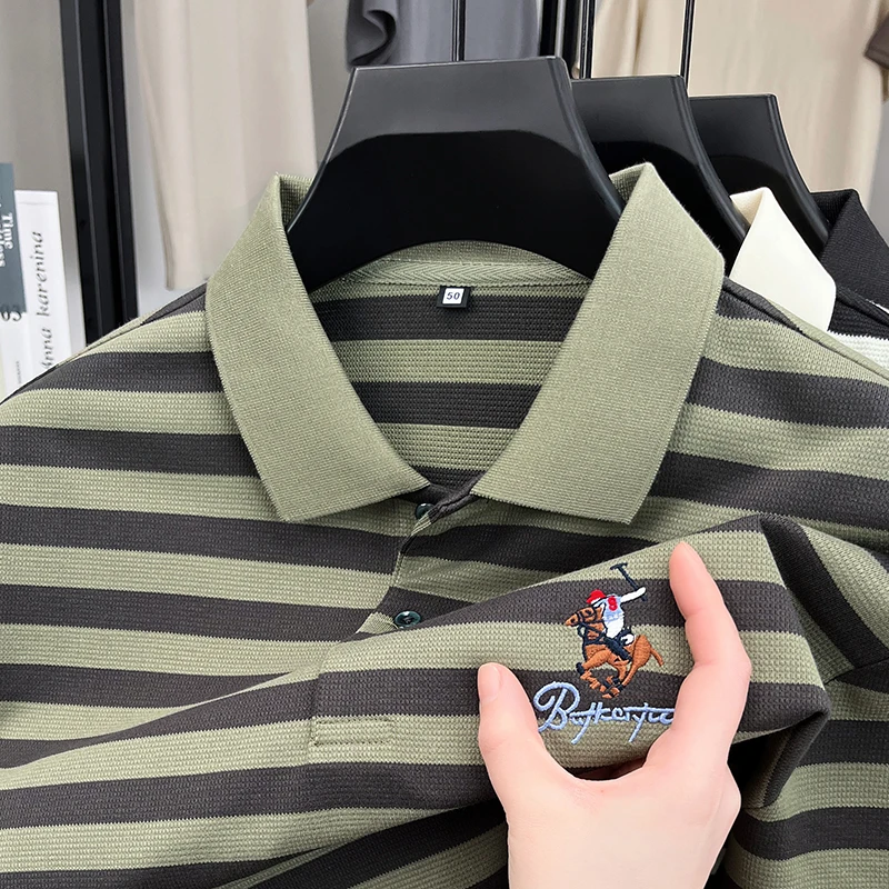 

Luxury Classic Men's Polo Shirt Lapel T-Shirt Summer New Striped Horse Embroid Short Sleeve High End Business Casual Menswear
