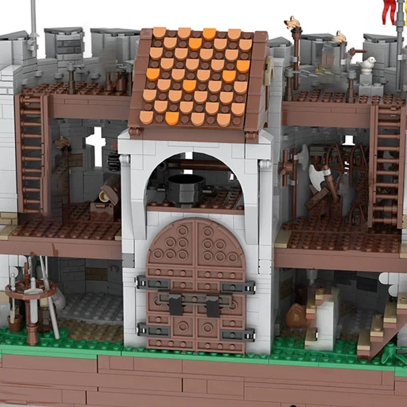 Bloques de construcción de modelo Medieval, Moc, la puerta del castillo de brickΩ, tecnología, regalos, juguetes de Navidad, conjuntos de bricolaje, montaje