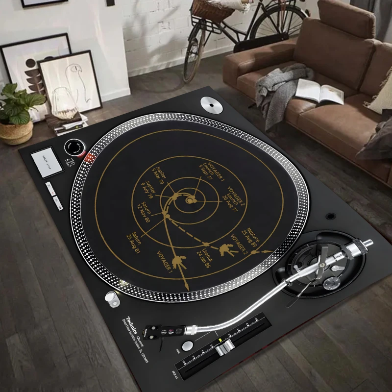 DJ Turntable Theme Large Carpet with Turntable Structure Details Multi Decorative Styles Music Room Living Room Floor Rug