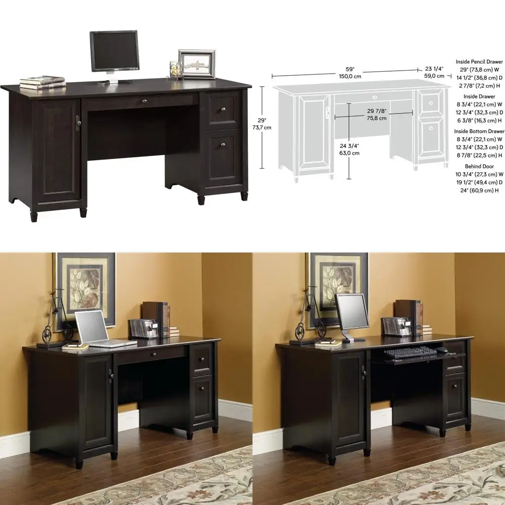 

Elegant Water-Resistant Computer Desk with Storage Drawers for Home Office, Dimensions: 59 x 23 x 29, Sleek Black