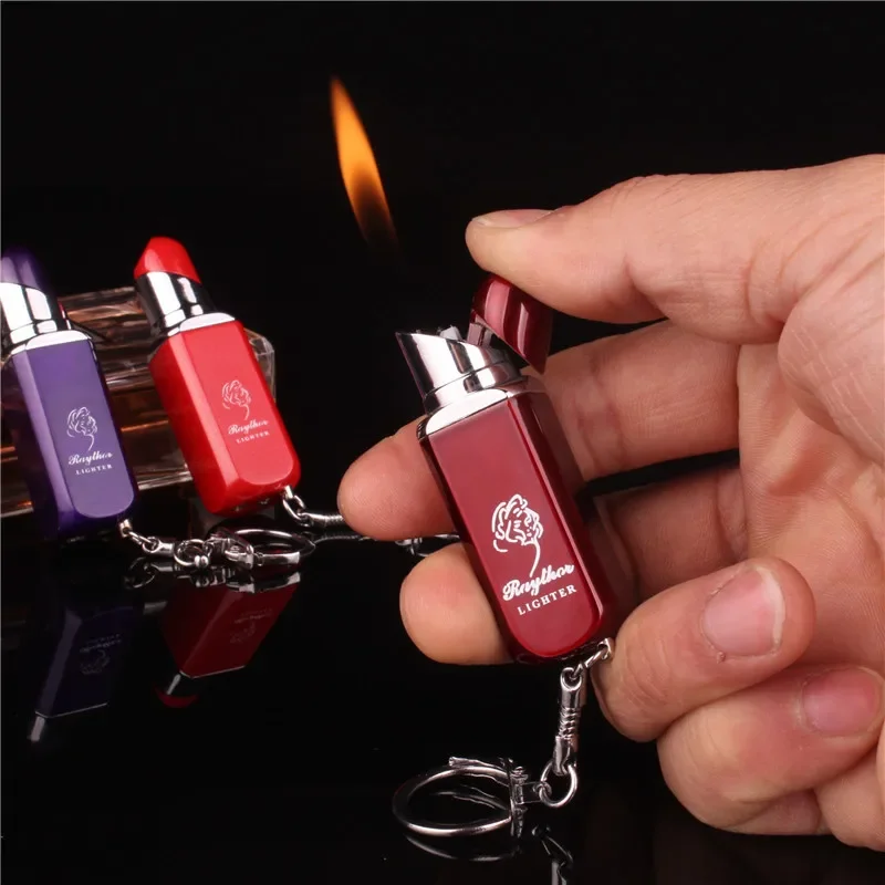 Metal Pendant Lipstick Inflatable Lighter Portable Mini Butane Gas Keychain Lighter Cigarette Accessories Women\'s Gift