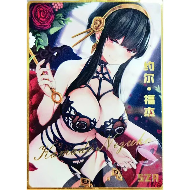 Anime Goddess Story Kawaii Metal Glitter Card Yor Forger Uta Kamado Nezuko Collection Toys Cards Christmas Birthday Presents