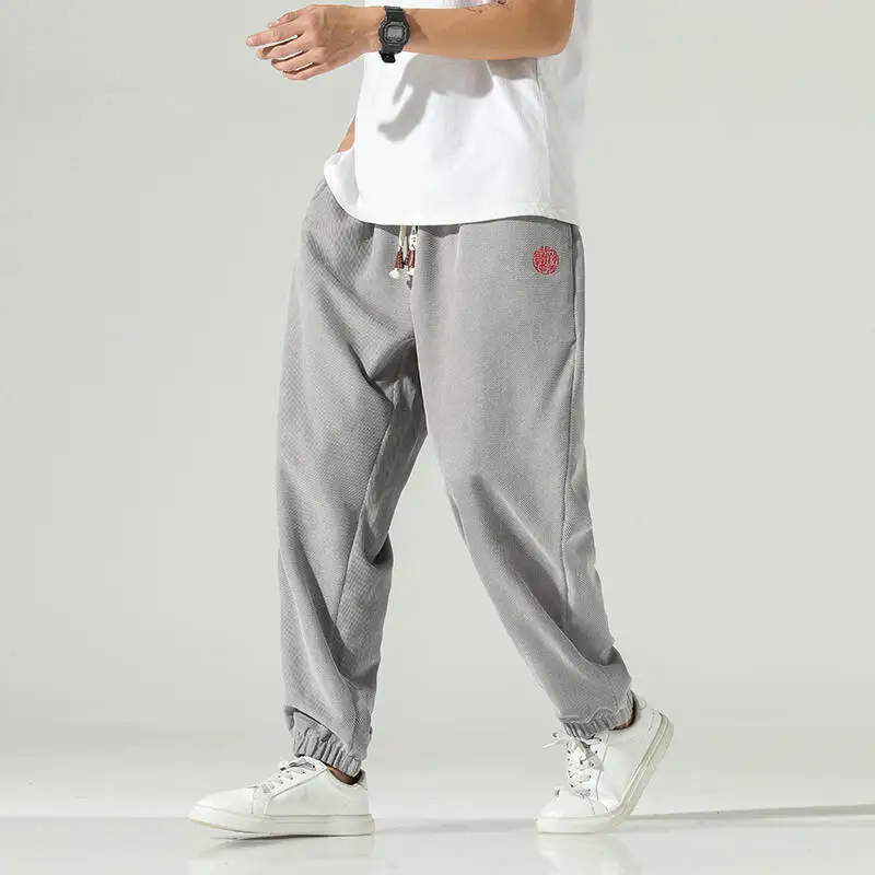 

2026 Autumn Men Chinese Style Casual Pants Men's Corduroy Harem Trousers Male Embroidery Bundled Pants Lantern Trousers