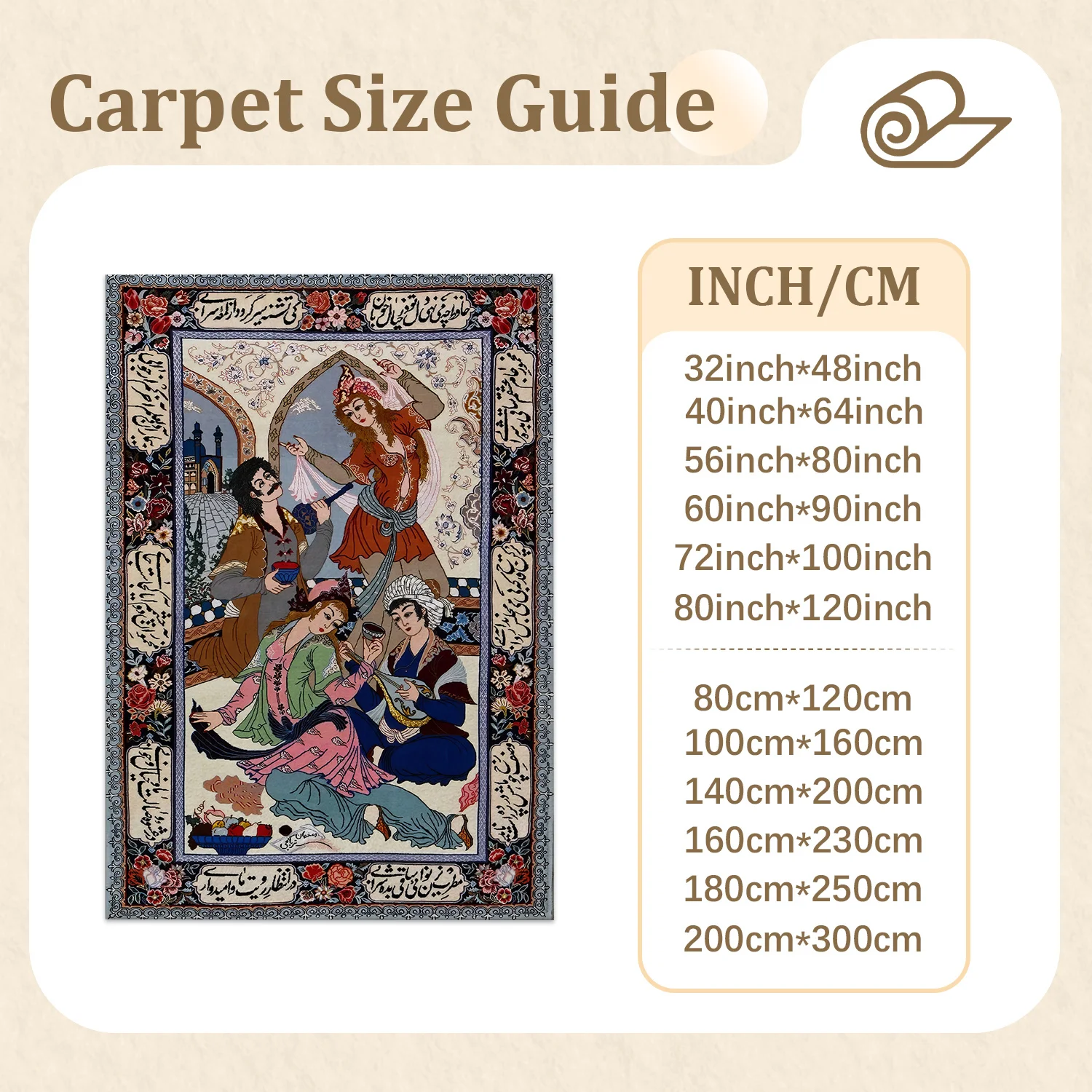 Large Indoor Area Rug, Soft Velvet Low Pile with Non-slip Dotted Backing, Machine Washable Traditional Persian Oriental Rug Featuring Vivid Floral & Figurative Motifs, Great for Living Room, Bedroom Home Decor