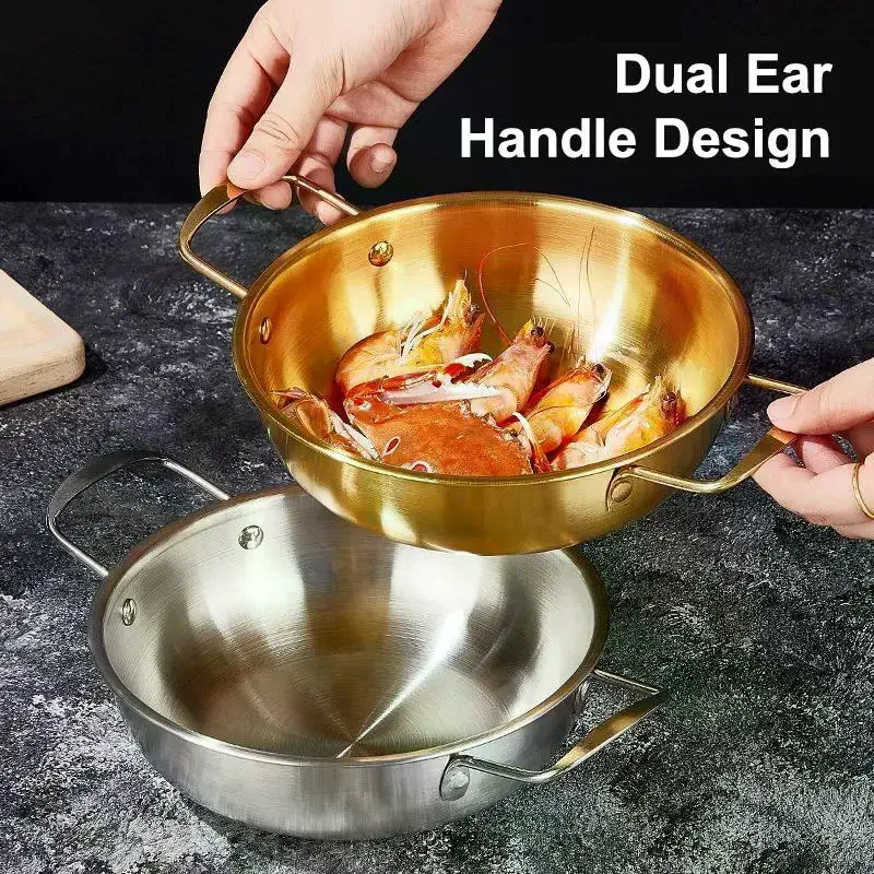 Stainless Steel Dry Pot Instant Noodle Lamian Noodles Pot Seafood Golden Noodle Pot Small Soup Pot Instant Noodles Two Ear Pot