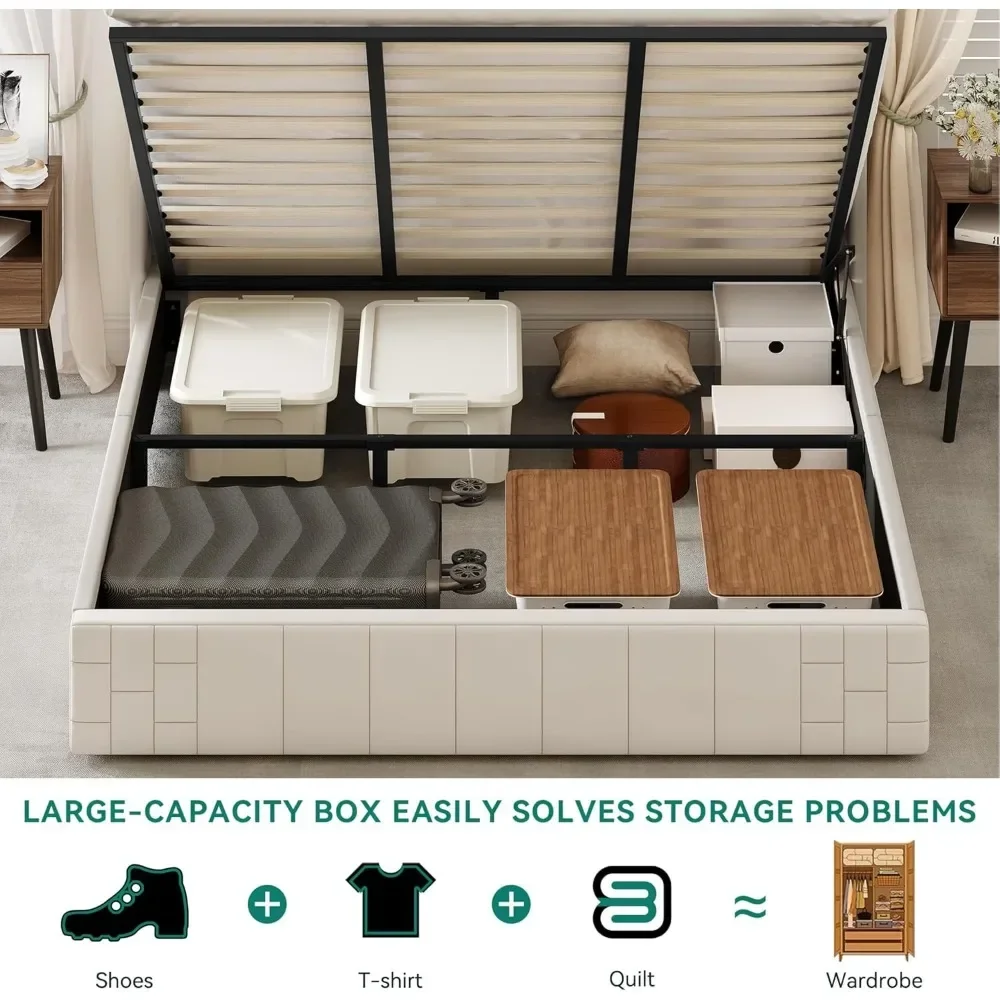 King Size Bed Frame with Type-C & USB Charging Port, 49.21 "Tall Headboard, Hydraulic Storage, Lift Up Storage Bed Frame image 5