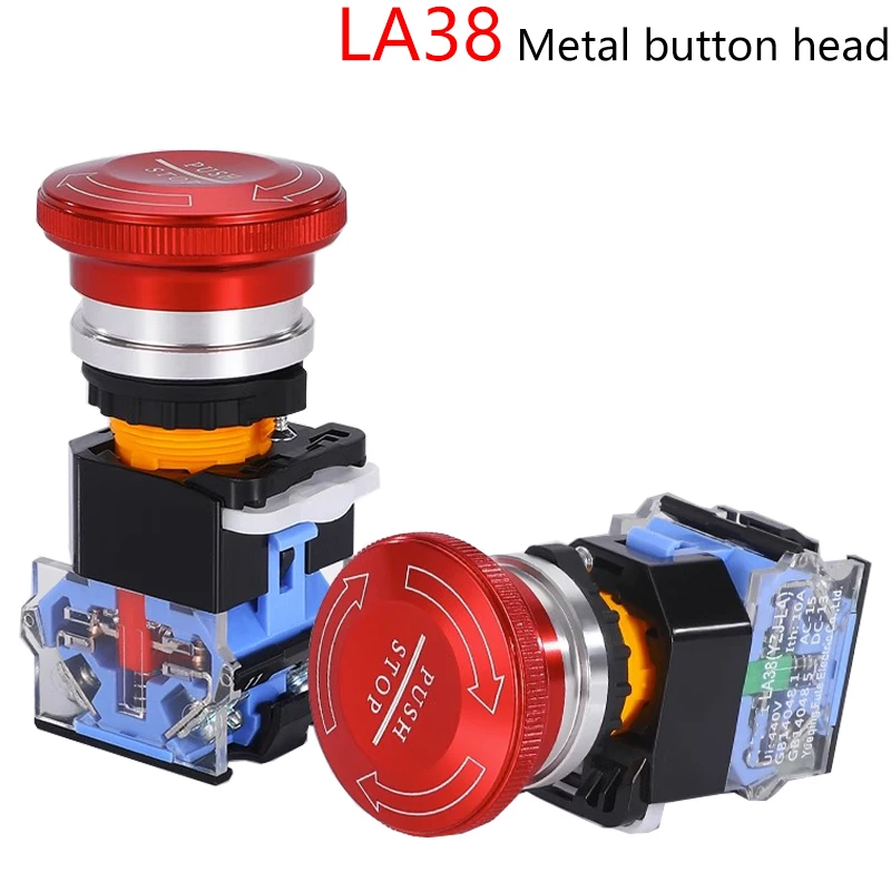 22mm 10A LA38 Waterproof Metal Stainless Steel Aluminum Plastic Mushroom Emergency Stop Button Switch Self-Lock Knob Button