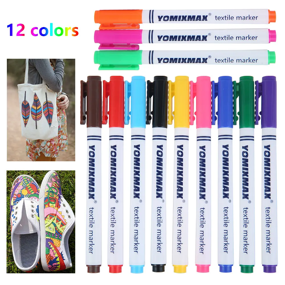 

12 Colors DIY Painting Markers Pen Set Children Safe Markers Pen Non-fade Permanent Fabric Pens for Plastic Wood Canvas Glass