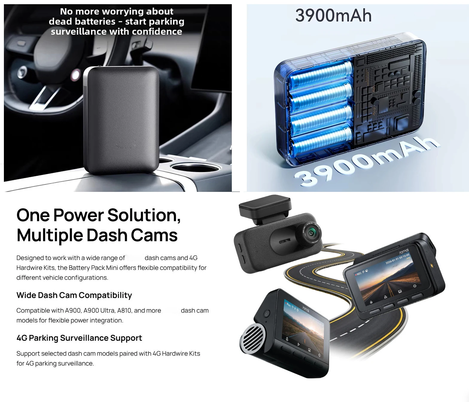 2016 new for 70mai Dash Cam Battery Pack mini 49.9Wh LiFePO4 Replacement Power Supply  Parking Mode with Low Voltage Protection
