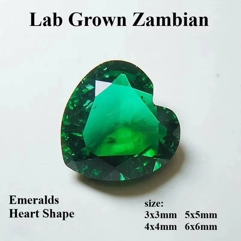 Lab Grown Zambian Emeralds Heart Shape Hydrothermal Hand Cut Natural Inclusions for AGL Certificate Lab Created Emerald