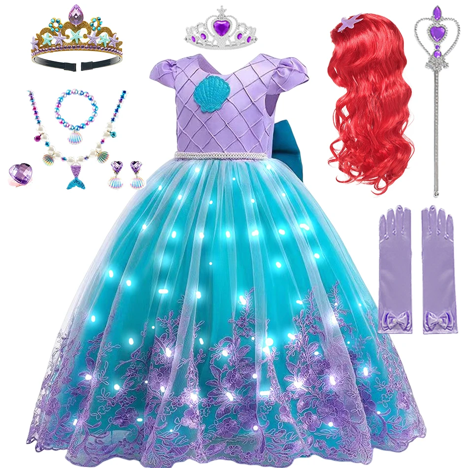 

Disney Girls Mermaid Costume Outfit Led Light up Mermaid Tutu Ariel Princess Dresses for Birthday Gifts Party Halloween Dress Up