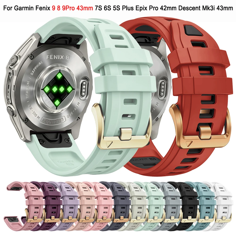 20mm Sport Silicone Band For Garmin Fenix 7S 6S 5S Plus 8 9Pro 43mm/Epix Pro 42mm/Descent Mk3i Mk2S 43mm QuickFit Strap Bracelet