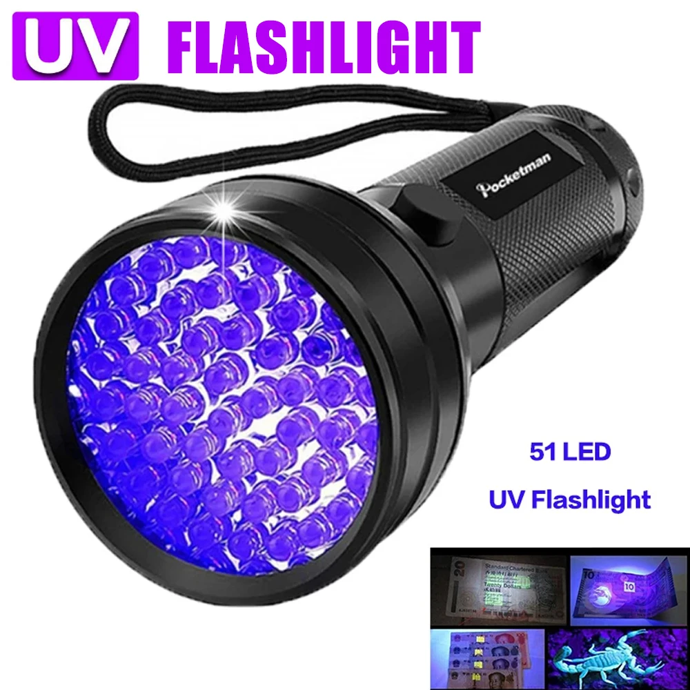 51 LED Protable UV Flashlight Black Light 395 NM Ultraviolet Torch Blacklight Detector for Dog Urine Pet Stains and Bed Bug