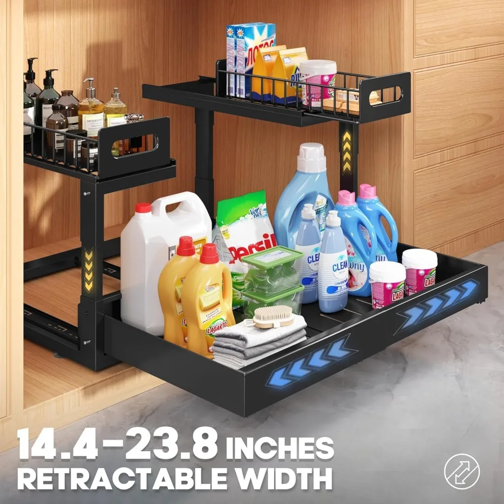 1 Pack Under Sink Organizers And Storage,2 Tier Pull Out Expandable Under Cabinet Organizer Shelf With Height Adjustable