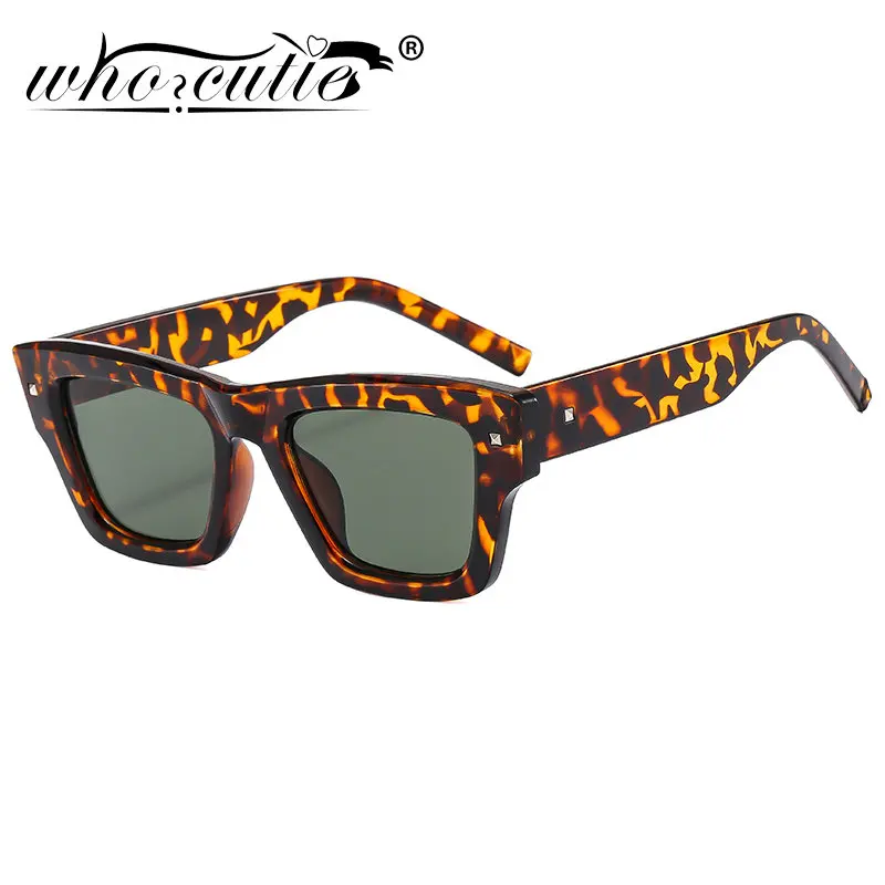 WHO CUTIE Vintage Cat Eye Flat Top Sunglasses Women Brand Design Trend Leopard Frame Sun Glasses Shades Sunnies UV400 Protection