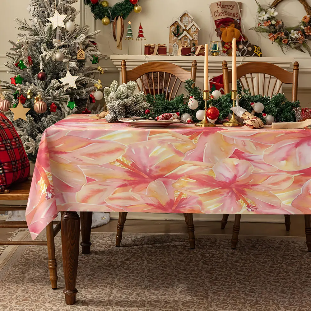 Hibiscus Stripes Waterproof table cloth, splash-proof tablecloth, for party, Halloween, Christmas, dining, camping