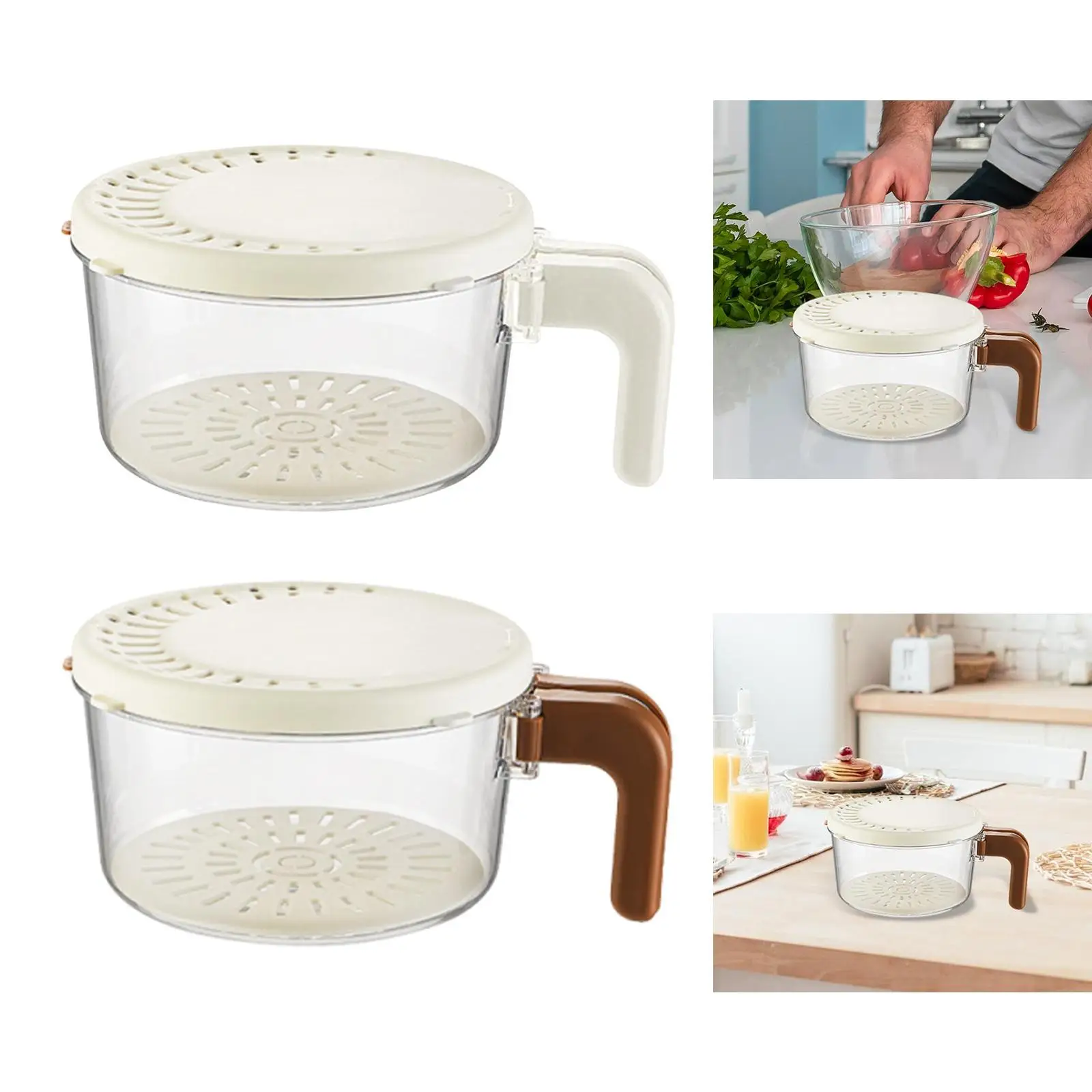 Draining Basket, Fruit Drain Bowl Container Fridge Storage Container with Handle for Grapes Cherry