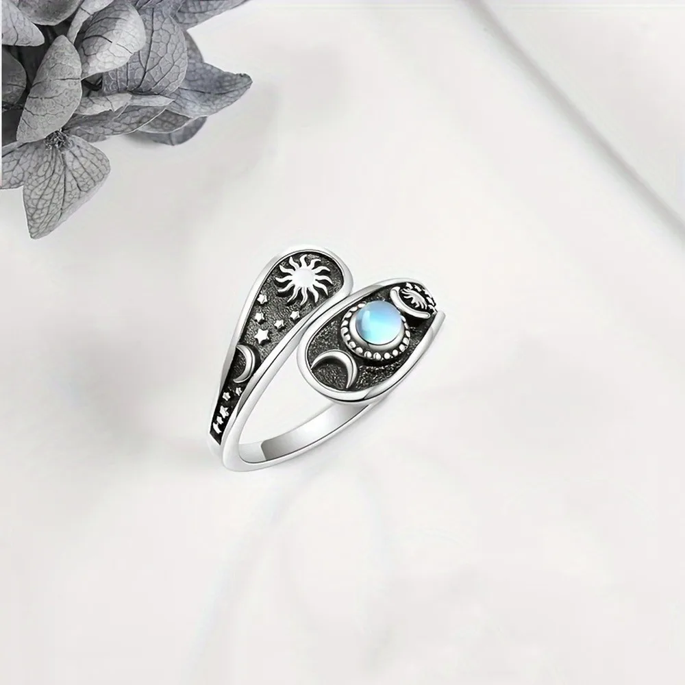 1pc Vintage Style Adjustable Spoon Ring Moon Star Pattern Finger Ring Jewelry Gifts rings for women