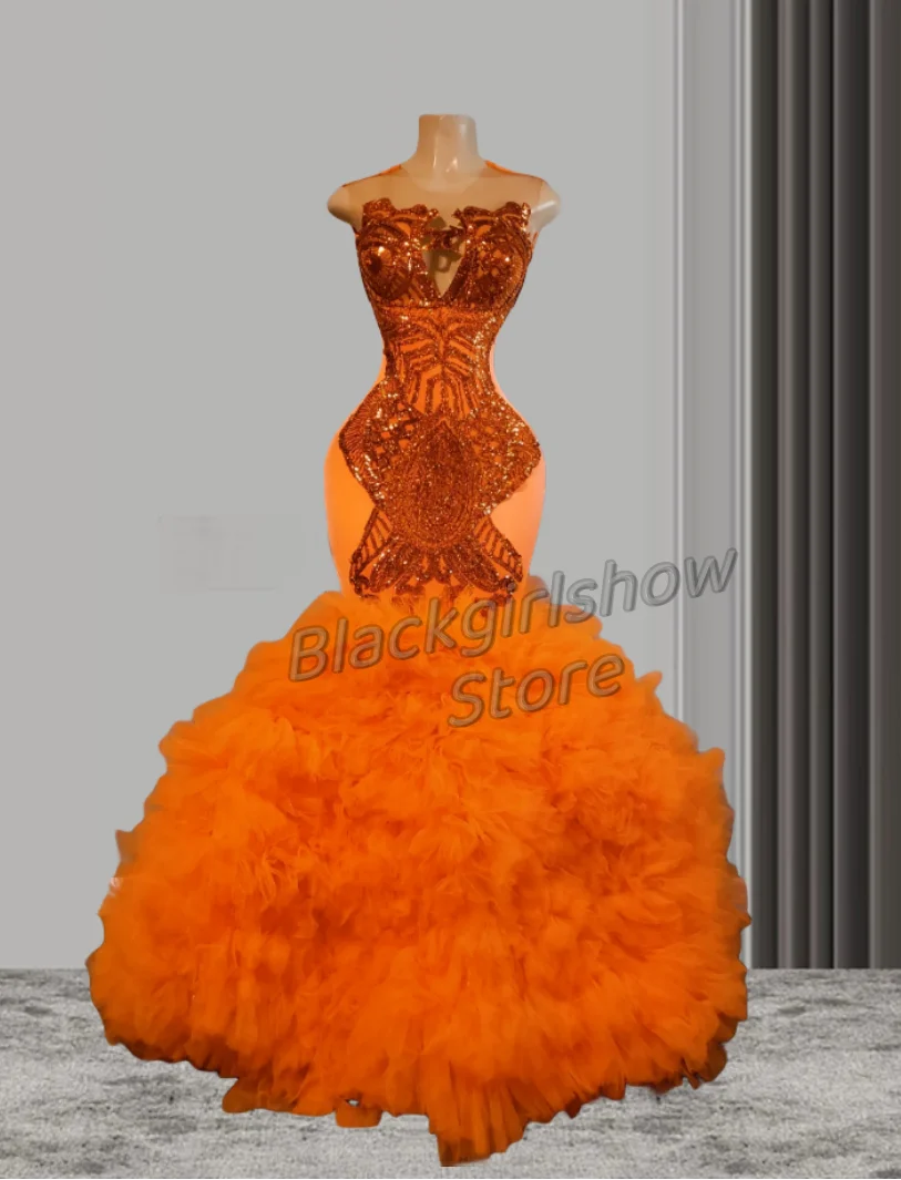 Vestidos de Fiesta de hilo bordado, vestidos de cóctel, naranja, lujo, Sexy, elegante, apliques de cristal, cumpleaños, graduación