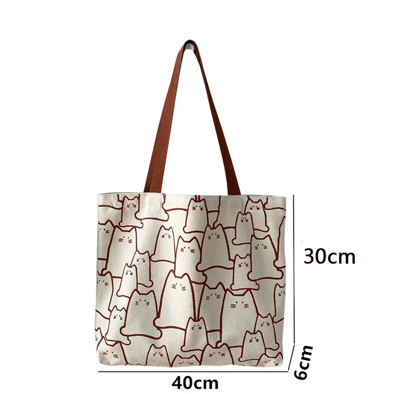 Leinwand-Handtasche für Frauen, 2023, modisch, niedliche Katze, Messenger-Taschen mit Reißverschluss, Designer-Tasche, Damen-Cartoon-Schulter-Shopper-Taschen – Detail 1